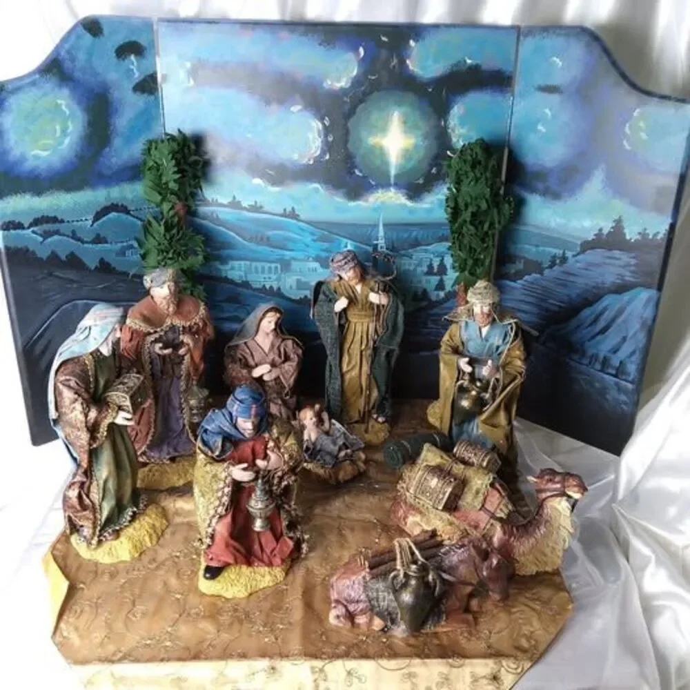 GRANDEUR NOEL FABRIC MACHE NATIVITY SET 2001-COMPLETE